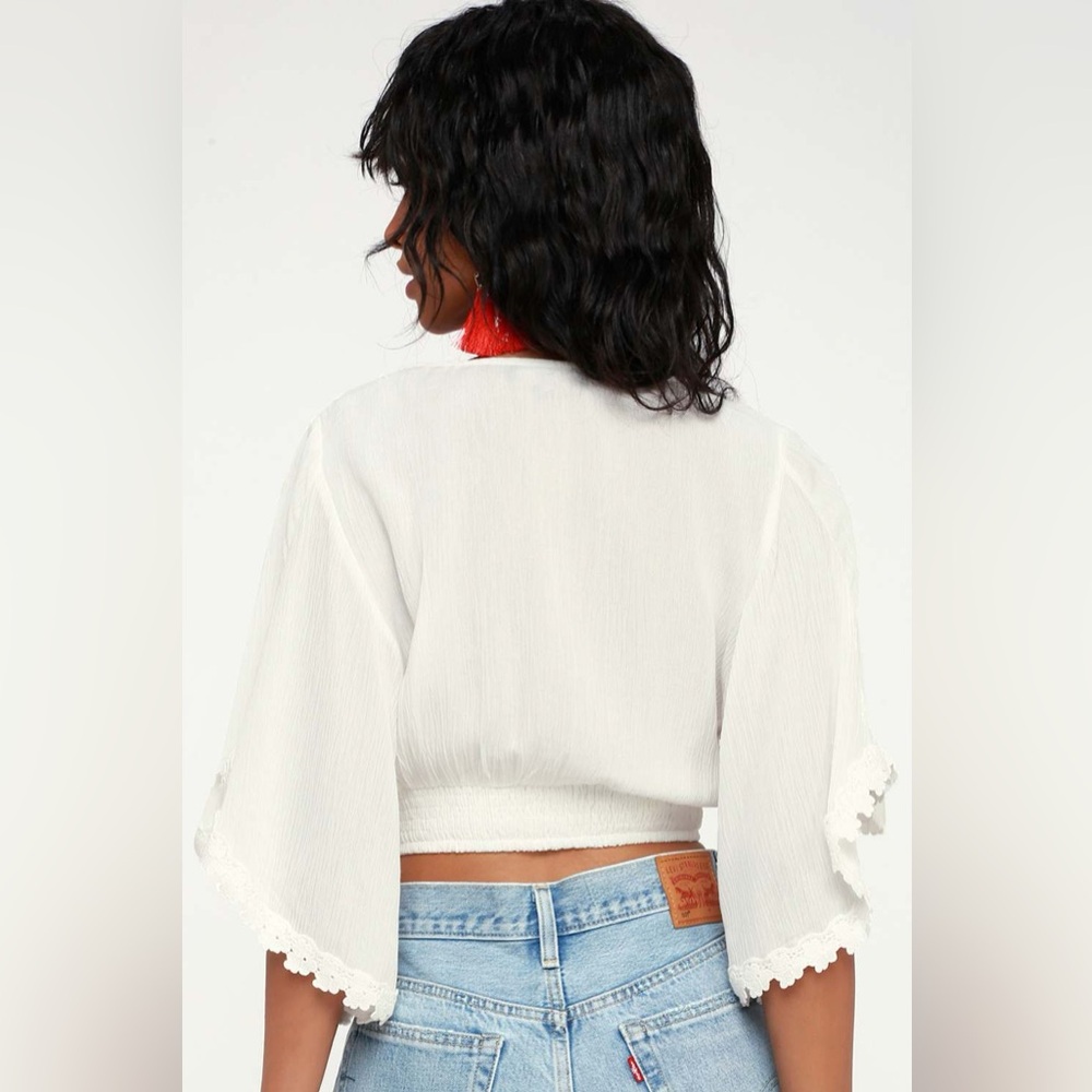 Lulus Pacifica White Lace Crop Top NWT Size S • Boho Lace Peasant Blouse - Picture 5 of 5